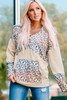 Apricot Leopard Patchwork Buttons Hooded Sweatshirt with Pocket