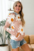 Pink Daisy Print Zipped Doublehood Sweatshirt