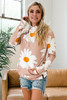 Pink Daisy Print Zipped Doublehood Sweatshirt