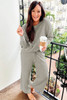 Gray Ribbed Drop Shoulder Pullover and Pants Lounge Set