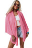 Pink Open Front Kimono Sleeves Knit Cardigan