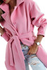 Pink Solid Color Buttoned Coat with Tie