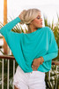 Green Batwing Sleeves Loose Knit Tunic Top