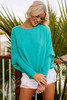 Green Batwing Sleeves Loose Knit Tunic Top