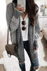 Gray Plaid Knitted Long Open Front Cardigan