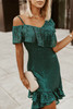 Green One-Shoulder Sling Ruffled Sequin Dress