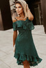 Green One-Shoulder Sling Ruffled Sequin Dress