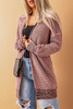 Pink Plaid Knitted Long Open Front Cardigan