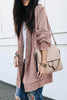 Pink Plaid Knitted Long Open Front Cardigan