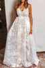 White V Neck Backless Floral Lace Maxi Dress