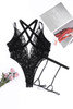 Black Crossed Straps Sheer Lace Teddy with Garter Belt