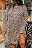 Plus Size Leopard Long Sleeve Midi Dress