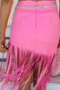 Pink Fringe Hemline Midi Skirt without Belt