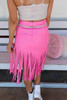 Pink Fringe Hemline Midi Skirt without Belt