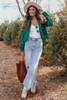 Green Faux Suede Button Down Cropped Jacket