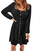 Black Button Up High Waist Long Sleeve Dress