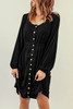 Black Button Up High Waist Long Sleeve Dress