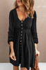 Black Button Up High Waist Long Sleeve Dress