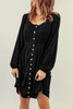 Black Button Up High Waist Long Sleeve Dress
