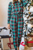 Green Plaid Print Long Sleeve Top and Drawstring Joggers Pajama Set