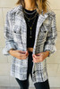 White Plaid Print Pocketed Shirt Jacket