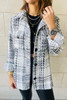 White Plaid Print Pocketed Shirt Jacket