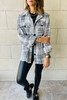 White Plaid Print Pocketed Shirt Jacket