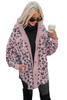 Pink Collared Neckline Flap Pockets Leopard Corduroy Jacket Pink Collared Neckline Flap Pockets Leopard Corduroy Jacket