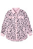Pink Collared Neckline Flap Pockets Leopard Corduroy Jacket Pink Collared Neckline Flap Pockets Leopard Corduroy Jacket