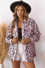 Pink Collared Neckline Flap Pockets Leopard Corduroy Jacket Pink Collared Neckline Flap Pockets Leopard Corduroy Jacket