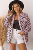 Pink Collared Neckline Flap Pockets Leopard Corduroy Jacket Pink Collared Neckline Flap Pockets Leopard Corduroy Jacket