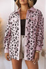 Pink Collared Neckline Flap Pockets Leopard Corduroy Jacket Pink Collared Neckline Flap Pockets Leopard Corduroy Jacket
