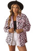 Pink Collared Neckline Flap Pockets Leopard Corduroy Jacket Pink Collared Neckline Flap Pockets Leopard Corduroy Jacket