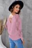 Pink Sexy V Neck Surplice Hollow-out Sweater with Lace Sleeves