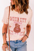 Pink MUSIC CITY Guitar Graphic Print Crew Neck T Shirt