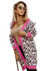 Rose Leopard Ribbed Trim Knitted Open Front Long Cardigan