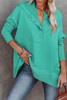 Turquoise Batwing Sleeve Pocketed Henley Hoodie