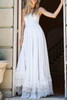 White Spaghetti Strap Backless Contrast Lace Wedding Dress