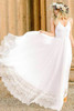 White Spaghetti Strap Backless Contrast Lace Wedding Dress