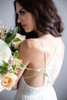 White Spaghetti Strap Backless Contrast Lace Wedding Dress