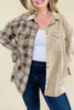 Khaki Plus Size Washed Cord Plaid Shirt