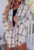 White Oversized Plaid Pattern Shacket with Slits White Oversized Plaid Pattern Shacket with Slits