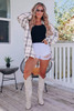 White Oversized Plaid Pattern Shacket with Slits White Oversized Plaid Pattern Shacket with Slits