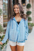 Sky Blue Solid Color Oversized Zip Up Hoodie with Pockets