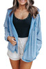 Sky Blue Solid Color Oversized Zip Up Hoodie with Pockets