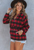 Red Buffalo Plaid Zipped Front Pocketed Hoodie