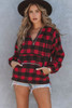 Red Buffalo Plaid Zipped Front Pocketed Hoodie Red Buffalo Plaid Zipped Front Pocketed Hoodie