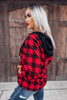 Red Buffalo Plaid Zipped Front Pocketed Hoodie Red Buffalo Plaid Zipped Front Pocketed Hoodie