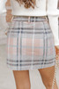 Pink Plaid Print Knitted Raw Hem High Waist Mini Skirt