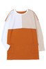 Orange Pocketed Color Block Patchwork Long Sleeve Top